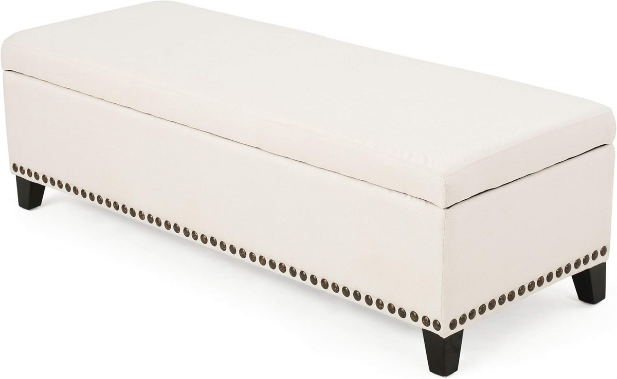 Tufted Storage Ottoman with Nailhead Trim - Fabric Storage Bench, photo 9 of 11