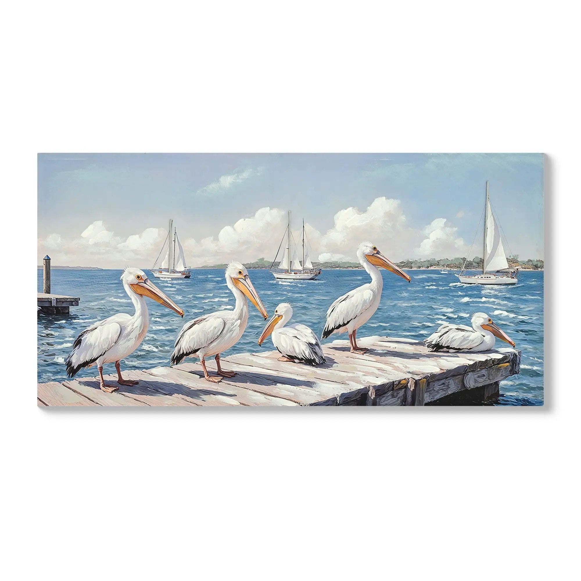 Beach Wall Art Large Ocean Seagull Canvas Pictures For Living Room - Ivory / Navy by Unique Piece Furniture