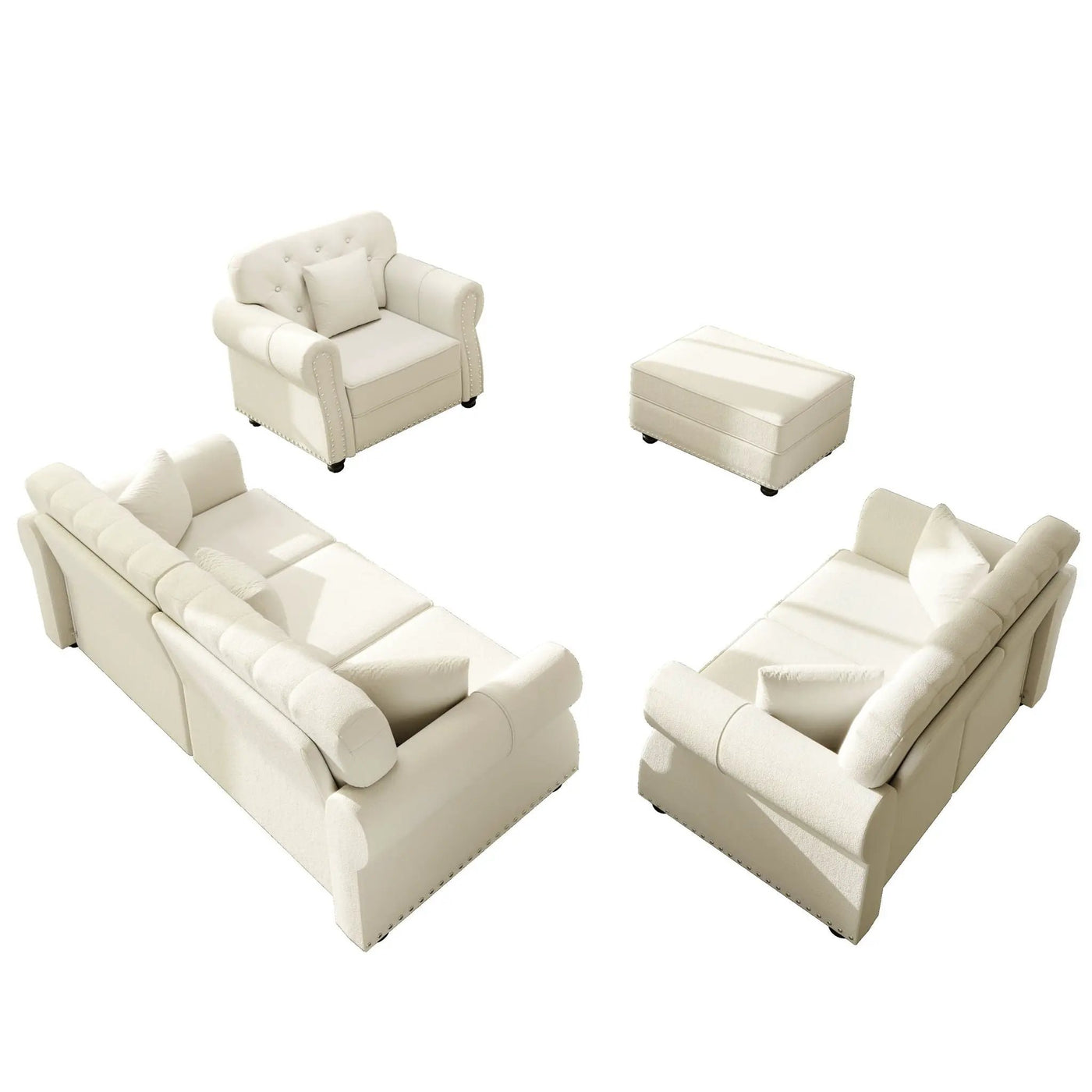 Upholstered Sofa Set With Nailhead Trim And Rolled Armrests, Includes Pillows by HouseOfZazla