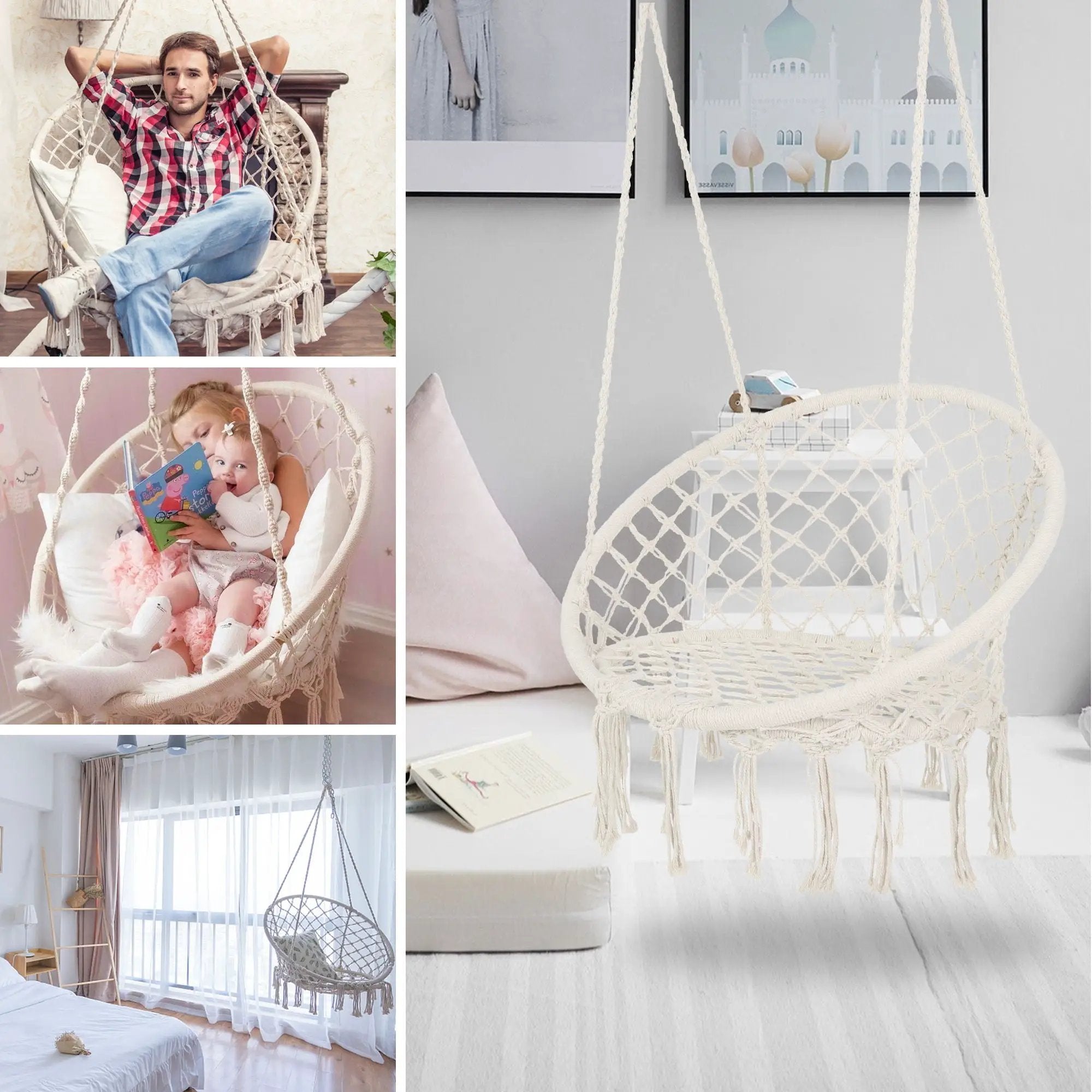 Macrame Hanging Hammock Chair, Rope Swing For Indoor And Outdoor Use by HouseOfZazla