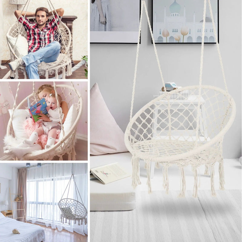 Macrame Hanging Hammock Chair, Rope Swing For Indoor And Outdoor Use by HouseOfZazla