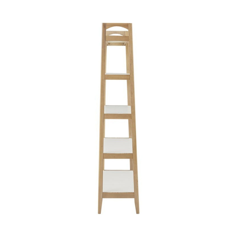 Off White & Natural Ladder Bookcase with 5 Shelves - Solid Wood Frame, photo 4 of 9