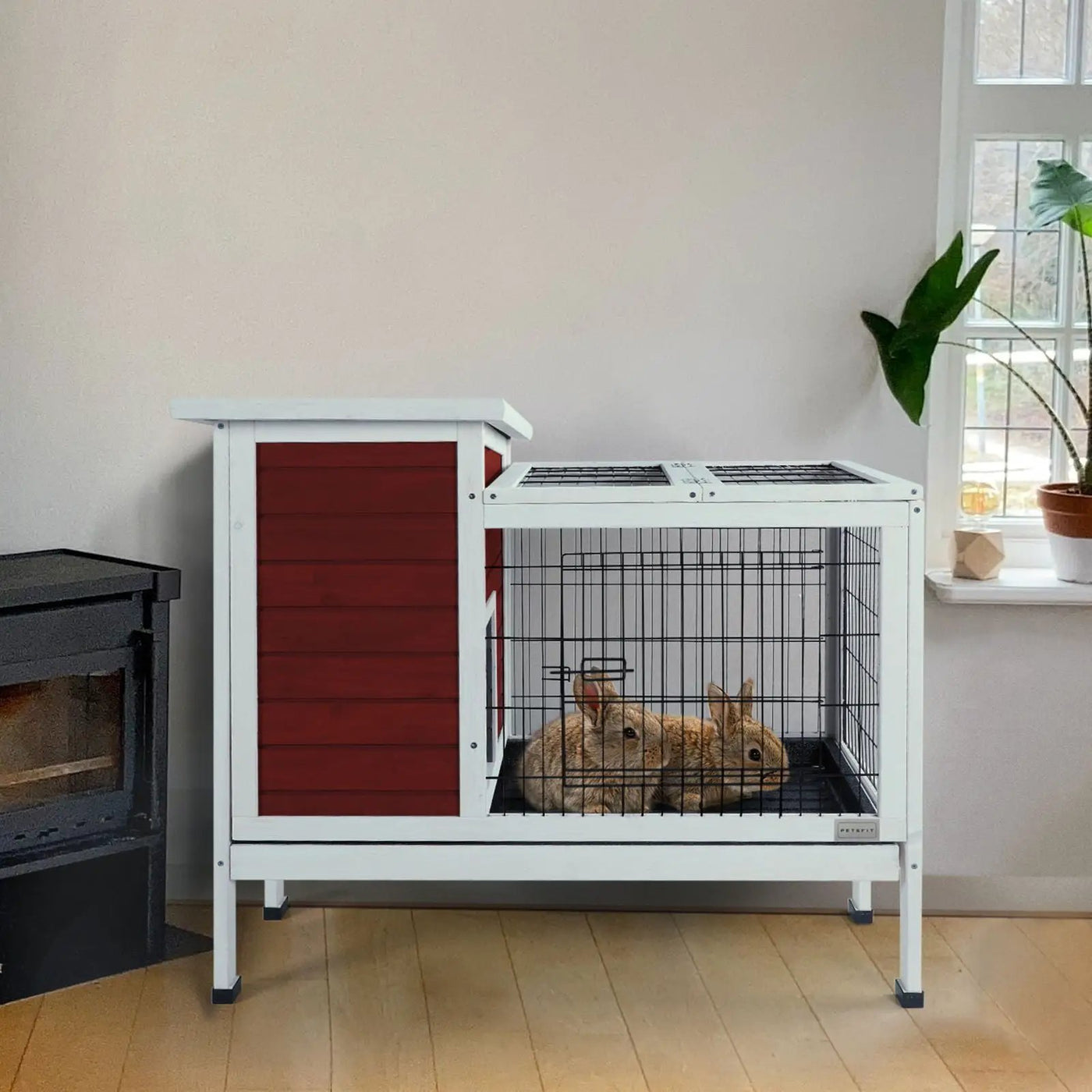 Two Tier Wooden Indoor / Outdoor Rabbit Cage For Small Animals With Runway And Leak-Proof Plastic Tray by HouseOfZazla