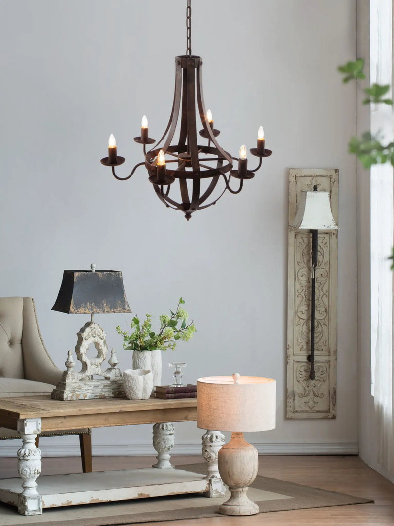 6 Light Metal Chandelier, Hanging Light Fixture With Adjustable Chain For Kitchen, Bulb Not Included - Black by HouseOfZazla