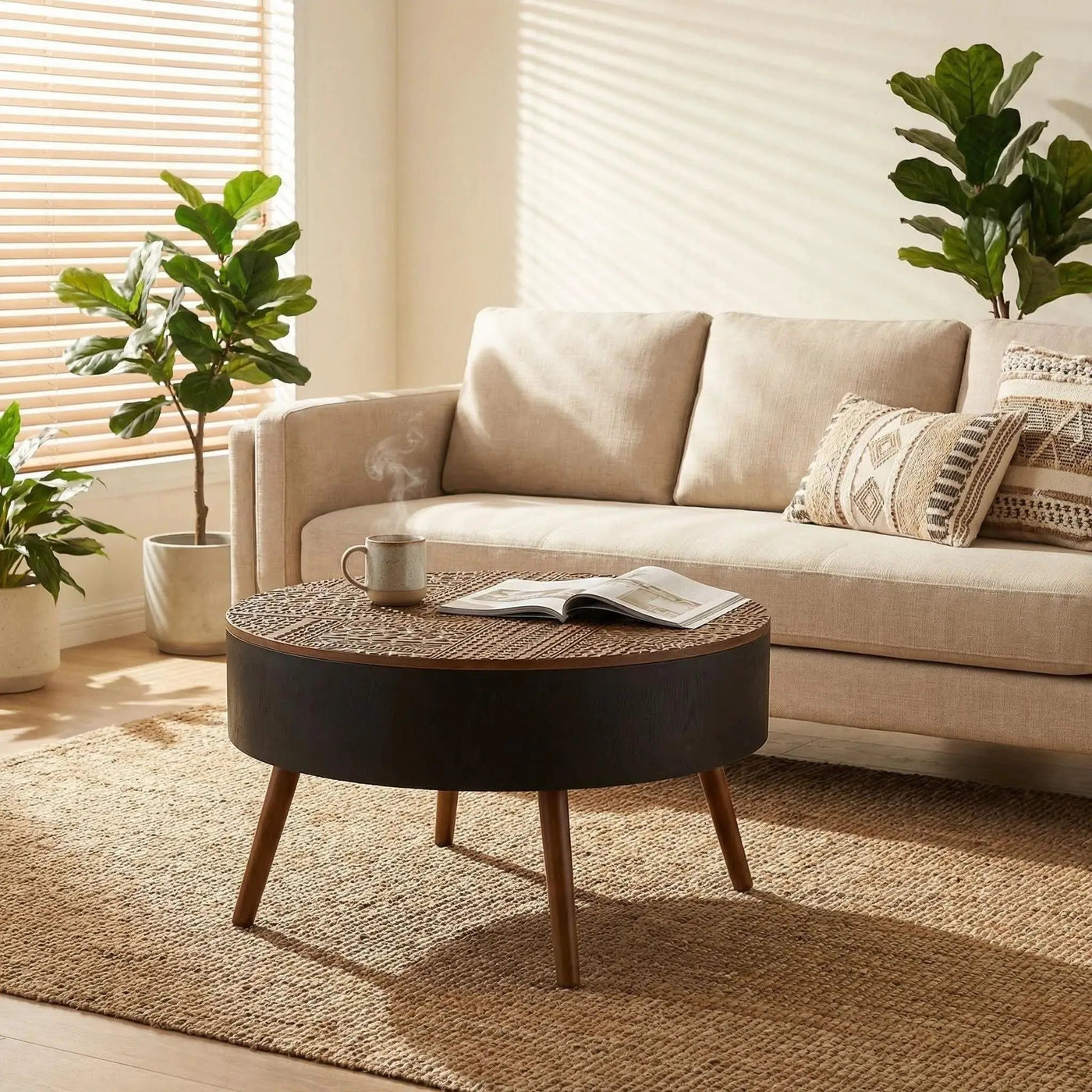 Round Coffee Table With Storage Function For Living Rooms by HouseOfZazla