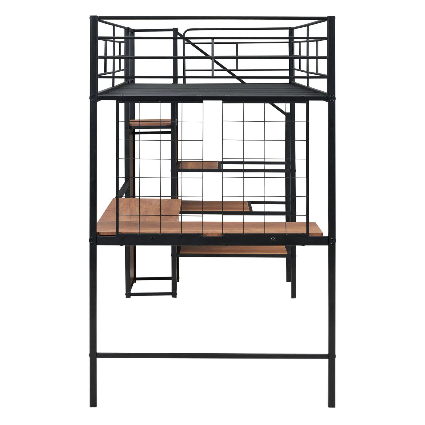 Loft Bed With Desk And Grid, Stylish Frame With Lateral Storage Ladder And Wardrobe by HouseOfZazla