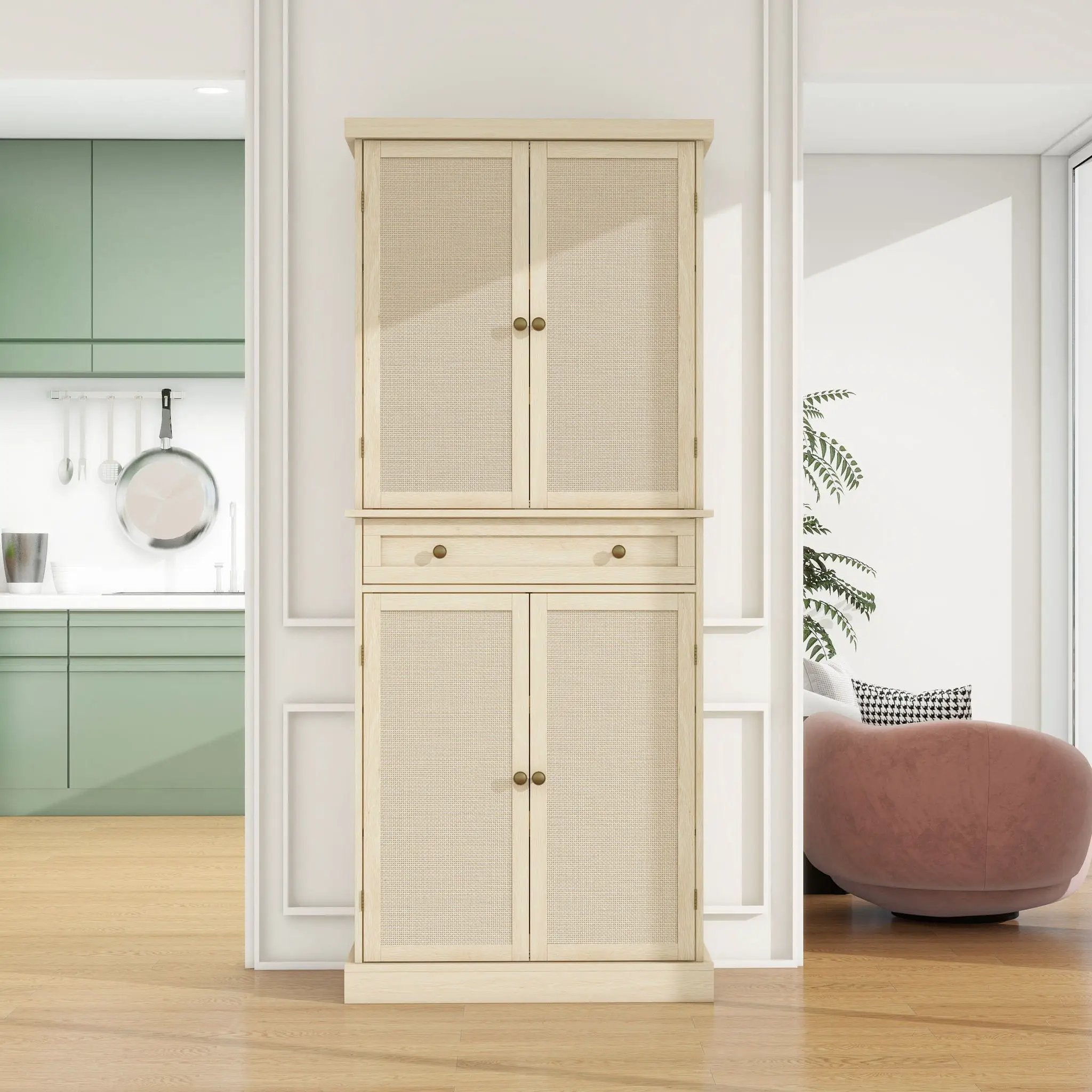 4 Door Storage Cabinet With 1 Drawer And 4 Adjustable Inner Shelves - Natural by HouseOfZazla