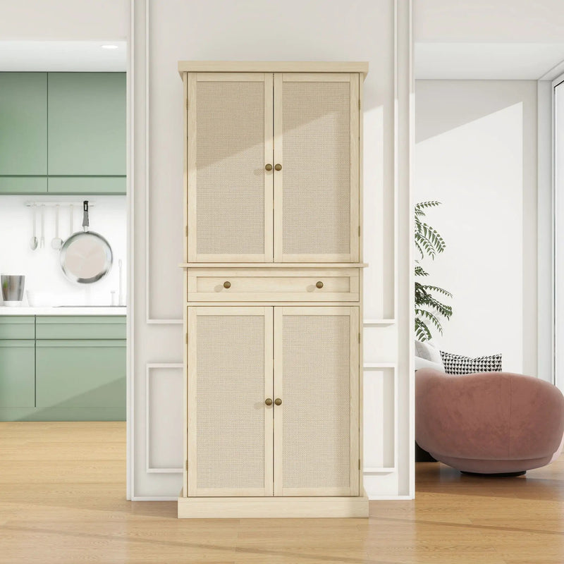 4 Door Storage Cabinet With 1 Drawer And 4 Adjustable Inner Shelves - Natural by HouseOfZazla
