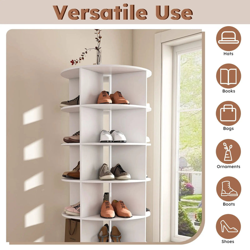 6 Tier Spinning Shoe Rack, Free Standing 360° Revolving Shoe Organizer - White by HouseOfZazla