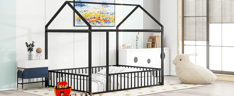 Metal Bed House Bed Frame With Fence by Unique Piece Furniture