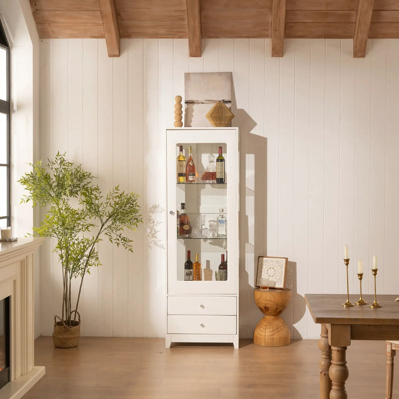 Modern Upholstered Glass Display Cabinet With Adjustable LED Light - White by Unique Piece Furniture