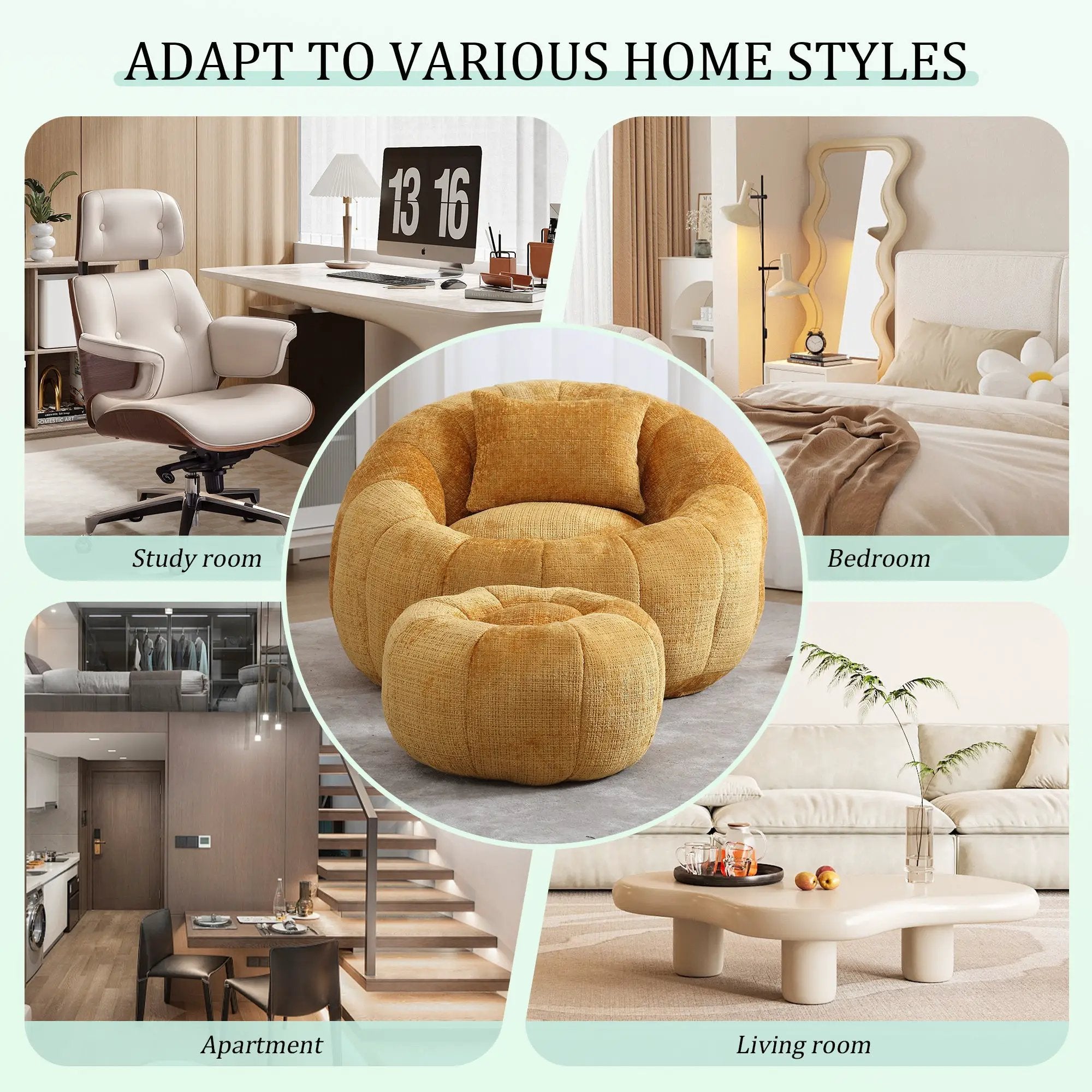 UNITED WE WIN Modern Bean Bag Chairs with Ottoman by HouseOfZazla