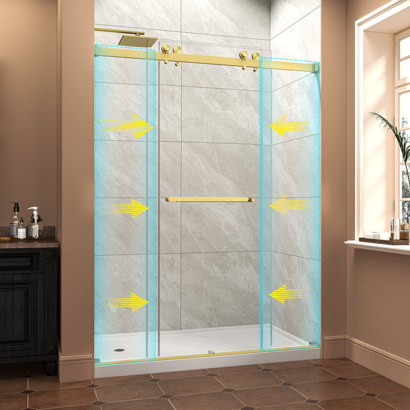 55"-60" W x 76" H Brushed Frameless Shower Door by HouseOfZazla