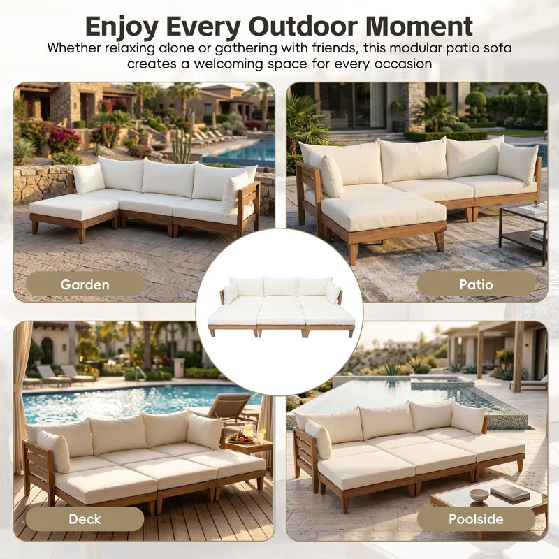 TOPMAX Outdoor Large Daybed Acacia Wood 6-Piece Patio Sofa Set by HouseOfZazla