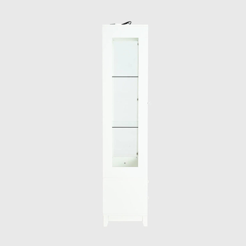 Modern Upholstered Glass Display Cabinet With Adjustable LED Light - White