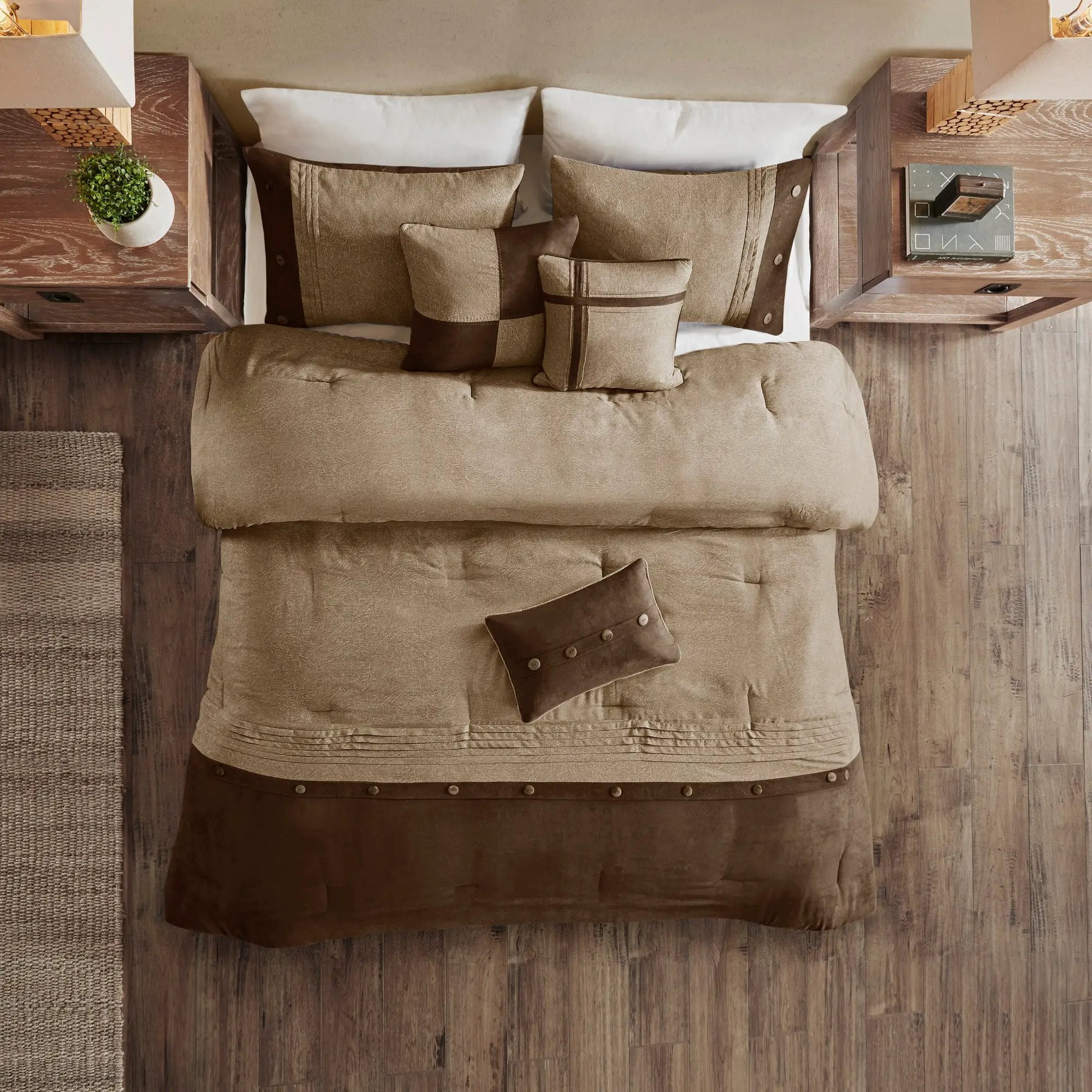 7 Piece Faux Suede Comforter Set Brown Queen by HouseOfZazla