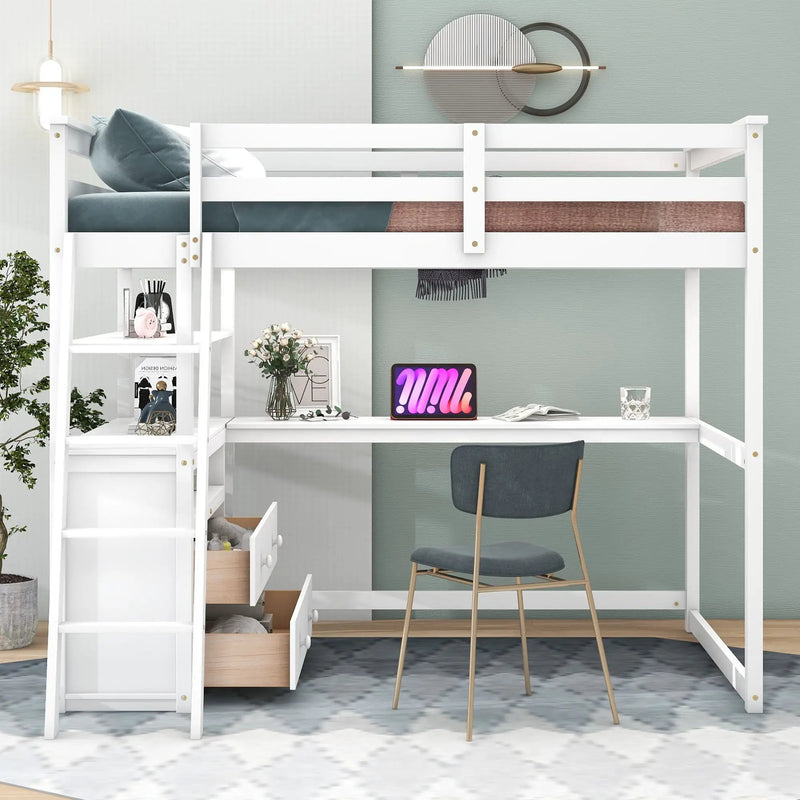 Modern Loft Bed With Built In Desk, Shelves, And 2 Drawers by HouseOfZazla