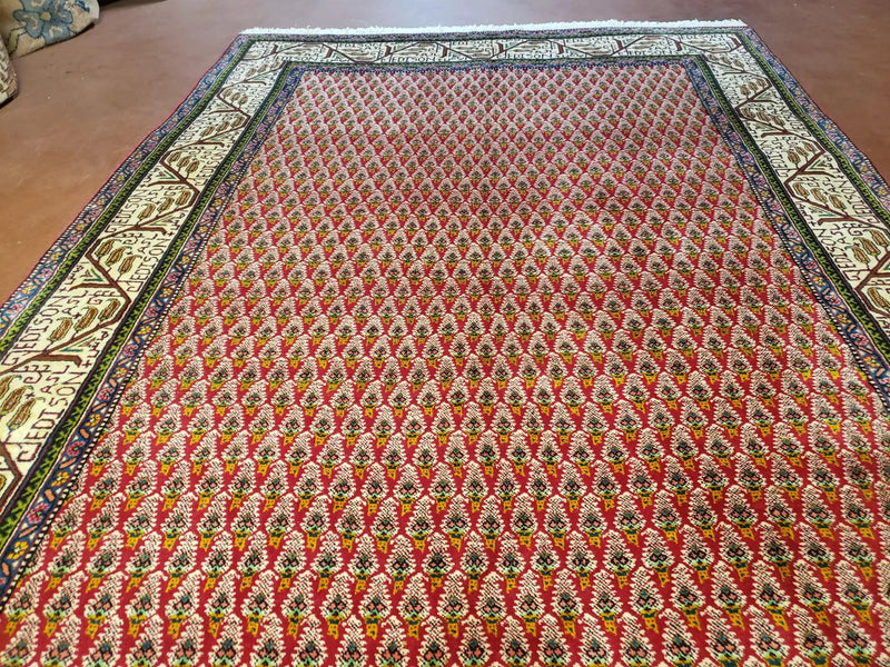 6x9 Finely Woven Turkish Tribal Rug, Boteh/Paisley Pattern, Red & Beige Area Rug, Vintage Wool Carpet, Entryway Rug, Hand-Knotted Foyer Rug by Jewel Rugs