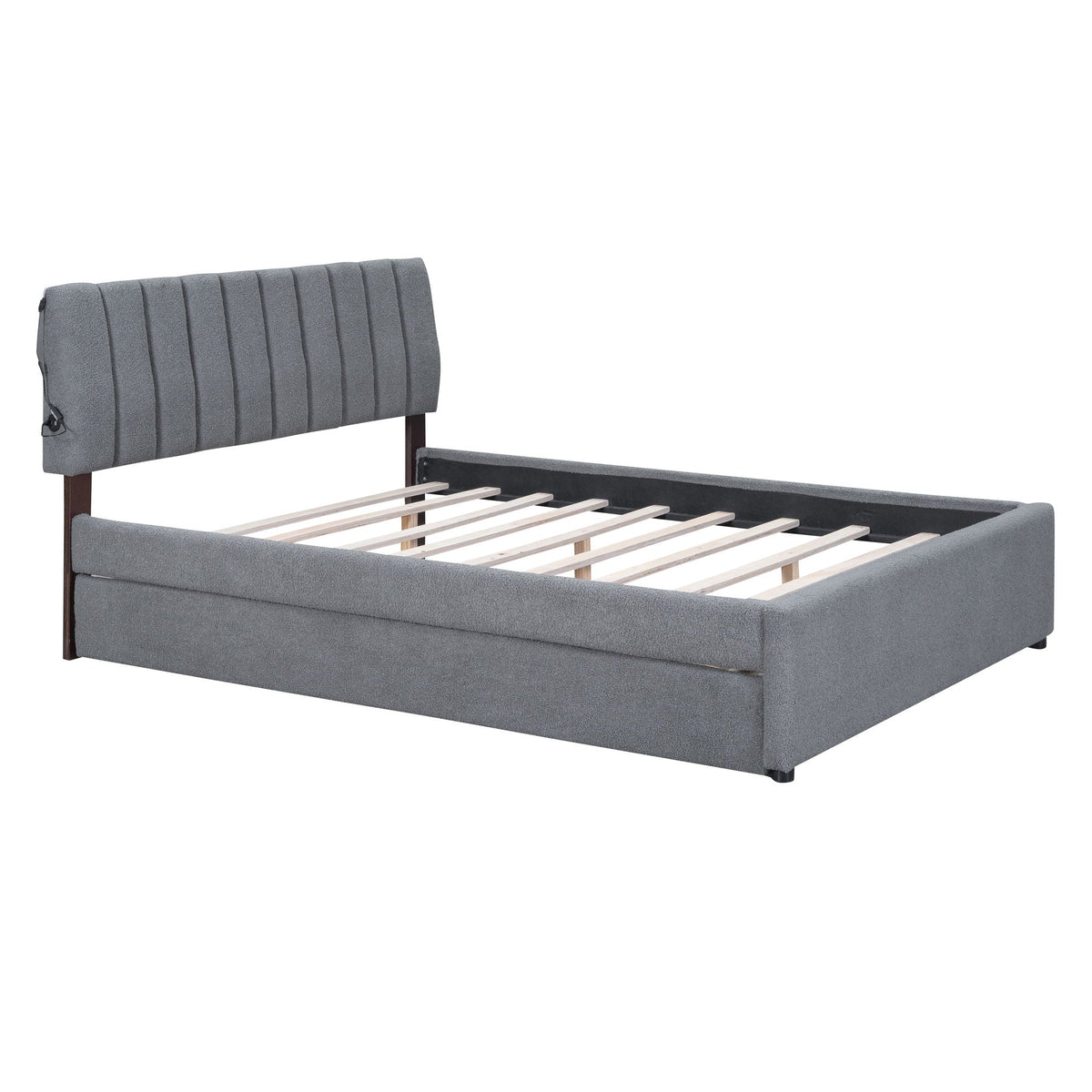Upholstered Platform Bed With Trundle and LED Lights - Full or Queen, photo 27 of 40