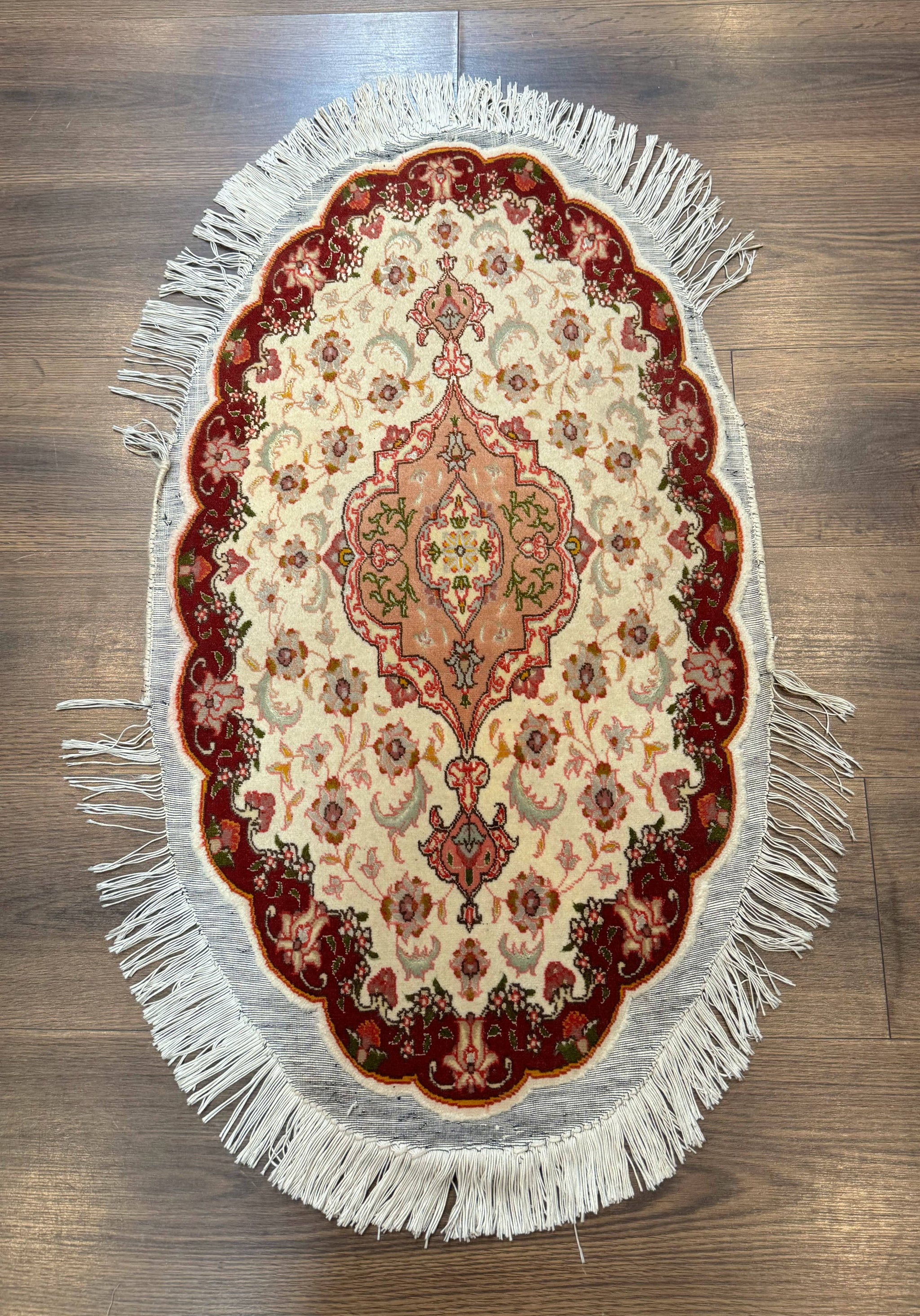 Small Oval Persian Tabriz Rug 2x4, Kork Wool and Silk Highlights, Fine 260 KPSI by Jewel Rugs