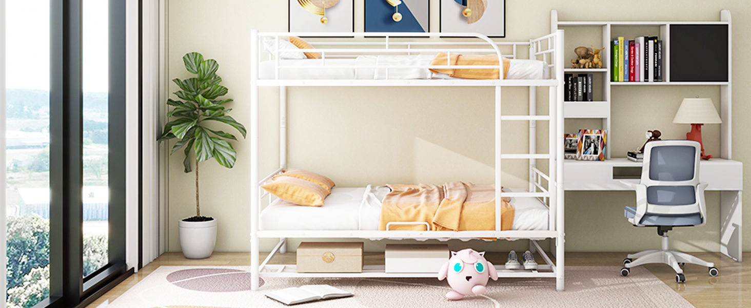 Metal Bunk Bed With Shelf And Guardrails by HouseOfZazla