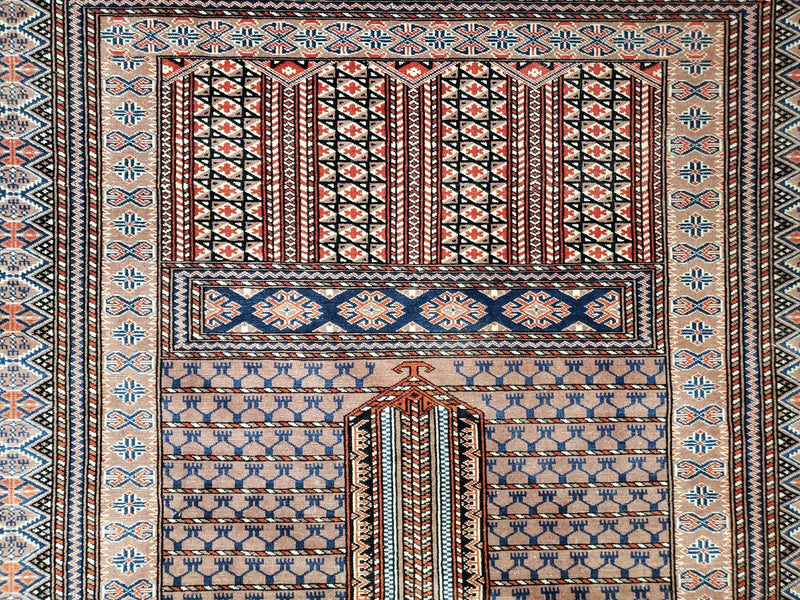 Vintage Turkoman Bokhara Rug 4x6, Four Seasons Pakistan Bukhara Turkmen Engsi Yamud Carpet, Fine Tribal Rug, Wool, Hand-Knotted, Brown, Nice by Jewel Rugs