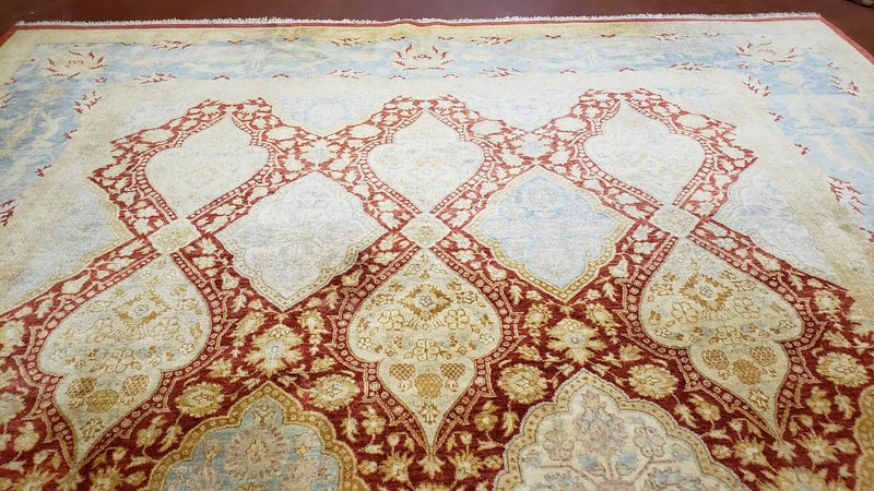 9x12 Peshawar Rug Pakistani Oriental Carpet Sky Blue and Red Wool Vintage Master Bedroom Rug Hand-Knotted Living Room Rug Dining Room Rug by Jewel Rugs