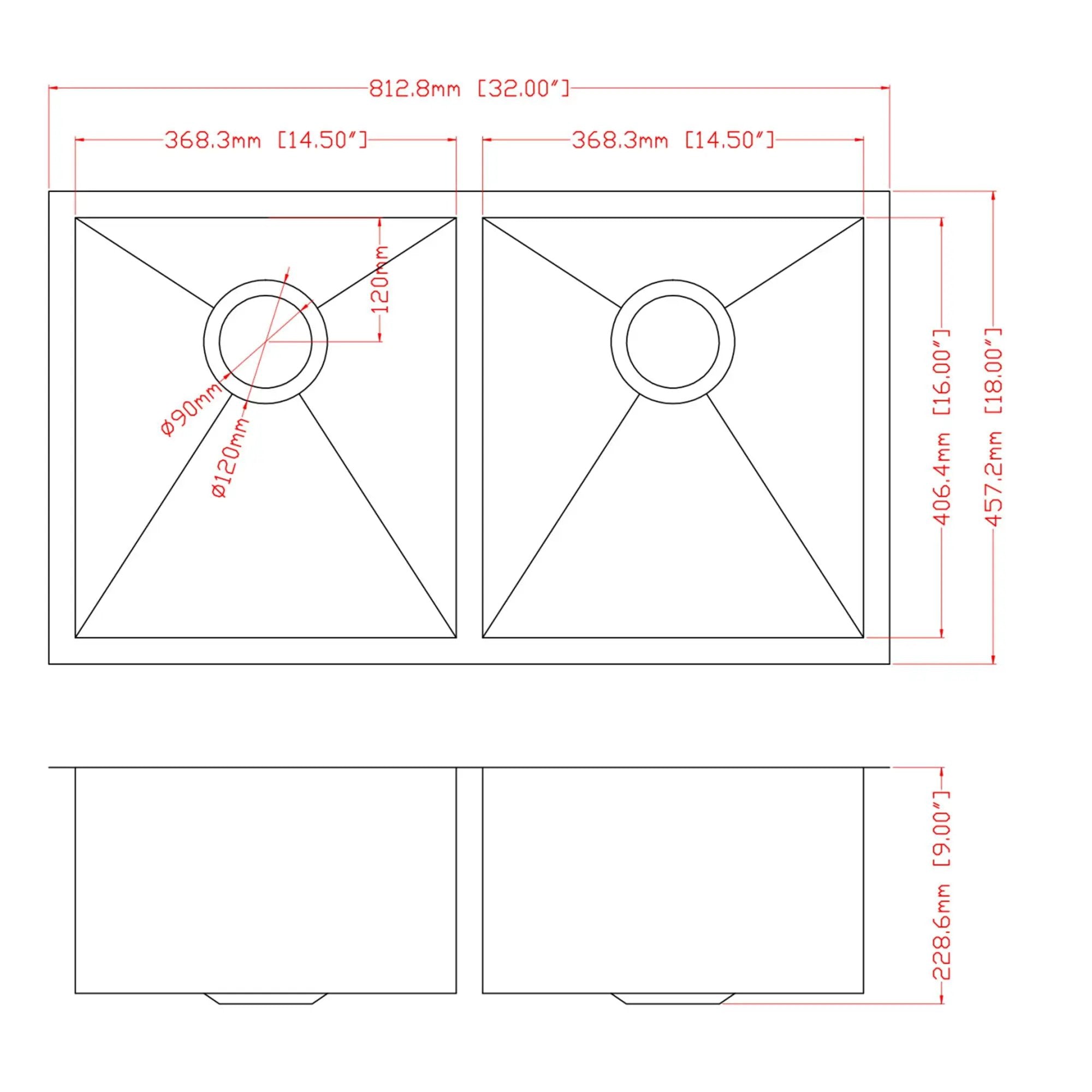 16 Gauge Undermount Double Bowl Kitchen Sink With 9" Deep Bowls - Brushed Nickel by HouseOfZazla