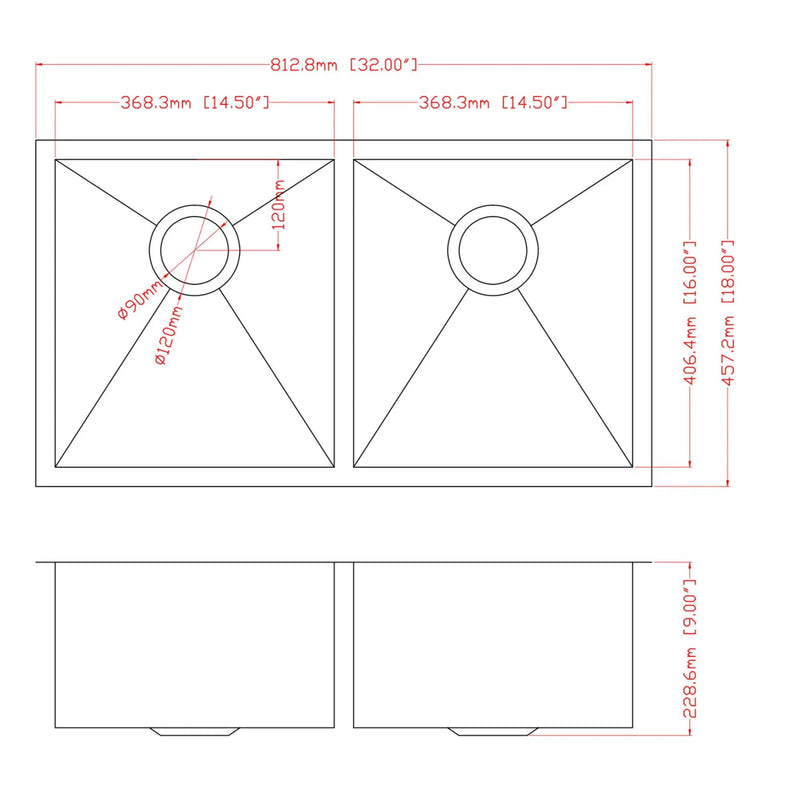 16 Gauge Undermount Double Bowl Kitchen Sink With 9" Deep Bowls - Brushed Nickel by HouseOfZazla