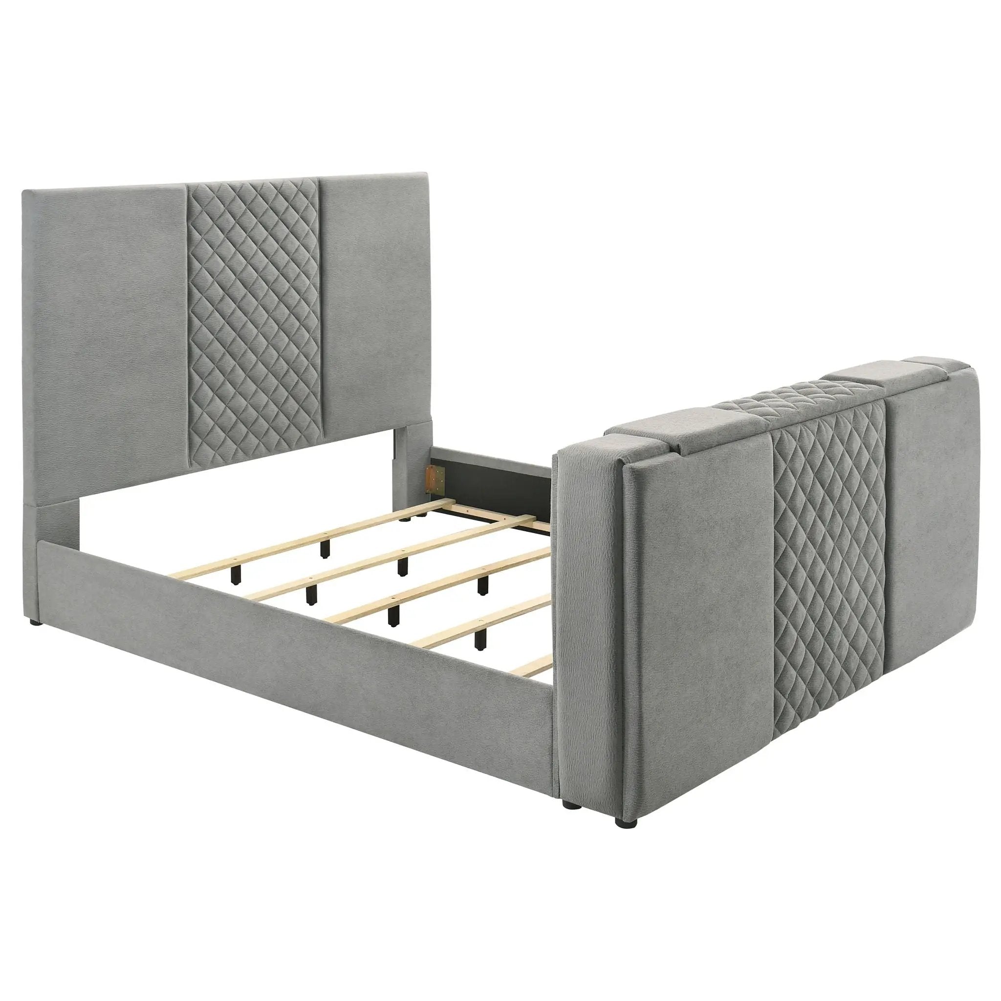 Tara 61-inch Upholstered Eastern King Panel TV Bed Grey by Unique Piece Furniture