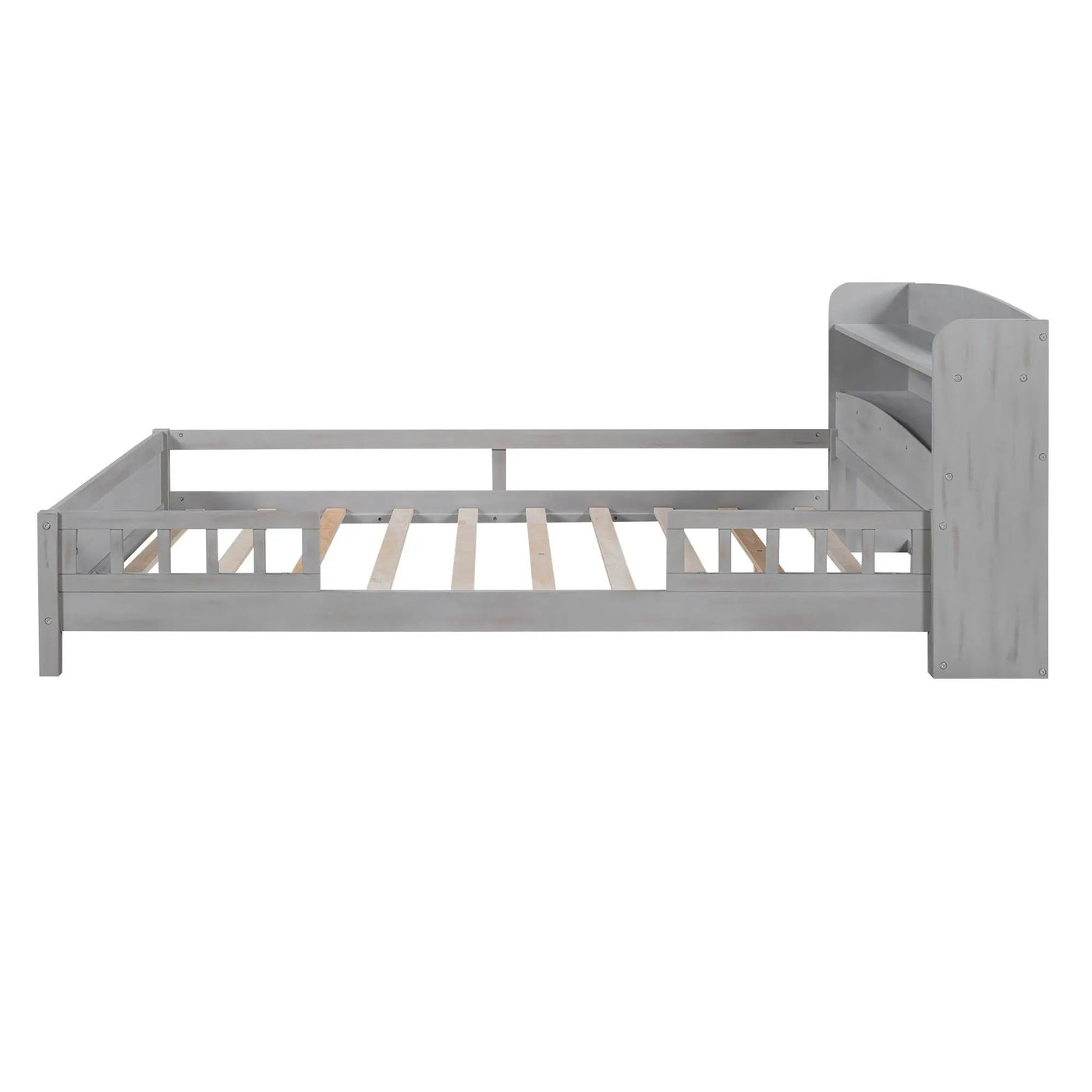 Wood Platform Bed With Built In LED Light, Storage Headboard And Guardrail by HouseOfZazla