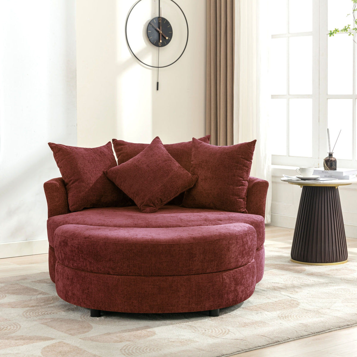 360° Swivel Accent Barrel Chair With Storage Ottoman & 4 Pillows, Modern Leisure Chair Round Accent For Living Room, photo 14 of 31
