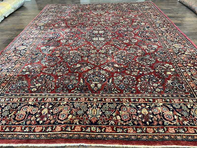 1920s Persian Sarouk Rug 9x12, Red Persian Carpet, High Quality Persian Rug, Allover Floral Pattern, Antique Oriental Rug, Wool Handmade Room Sized by Jewel Rugs