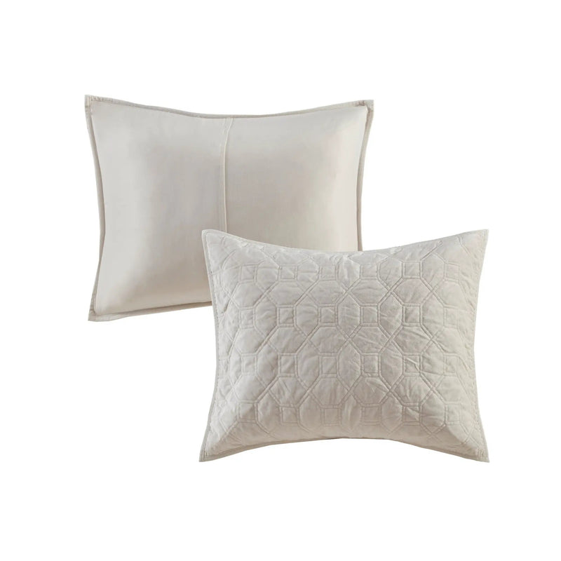 3 Piece Velvet Quilt Set Ivory Full/Queen by HouseOfZazla