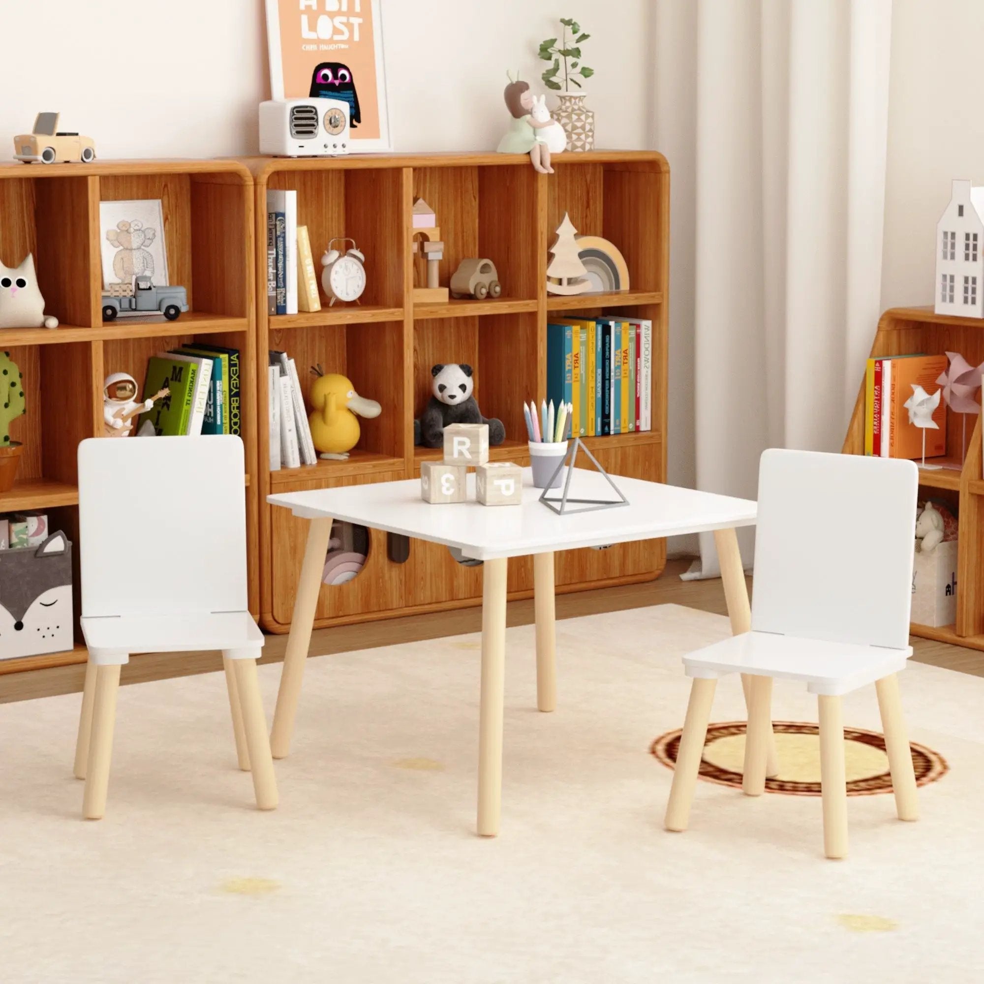 Kids Table And 2 Chairs Set, 3 Piece Toddler Activity Play - White by HouseOfZazla