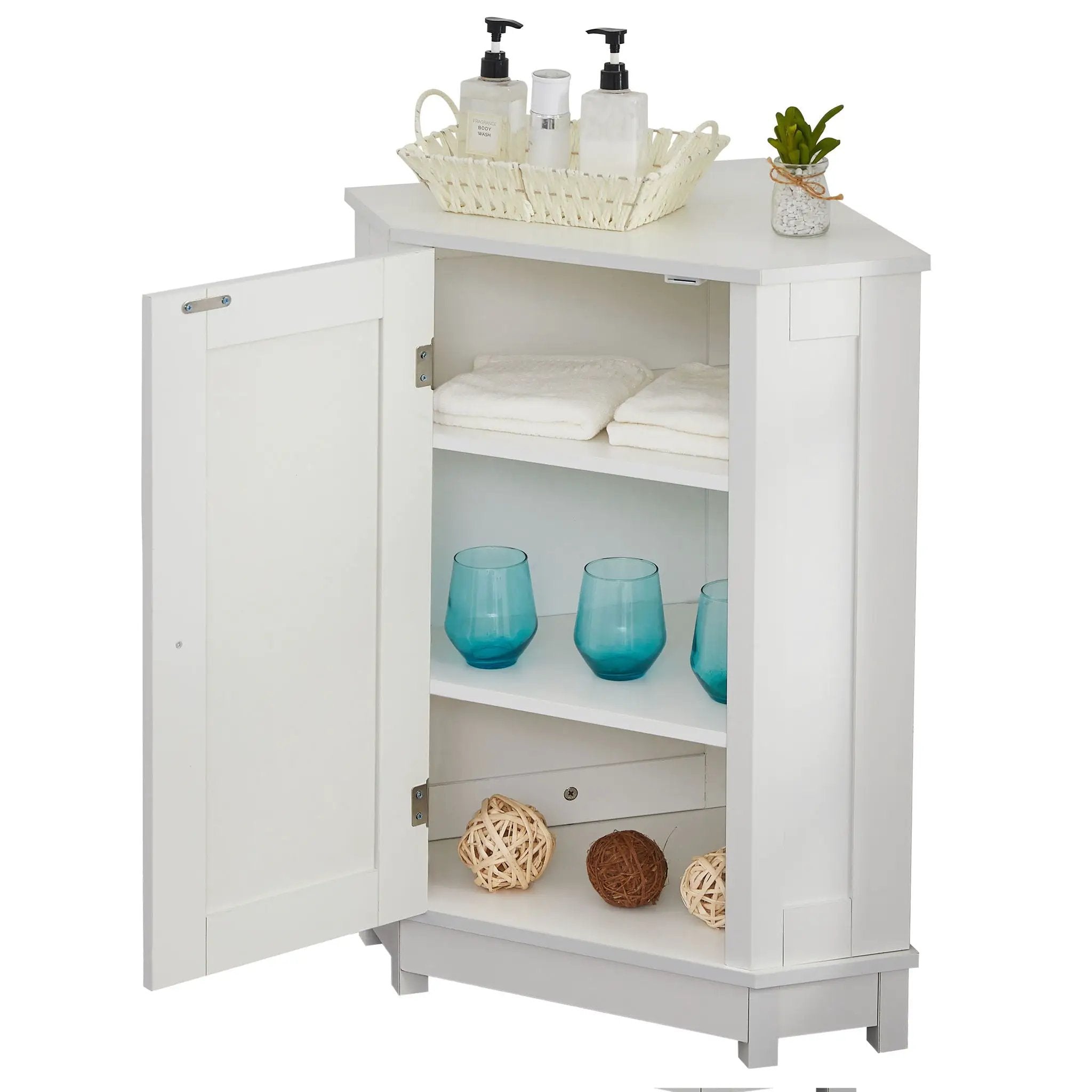 Bathroom Cabinet Triangle Corner Storage Cabinet With Adjustable Shelf Modern Style
