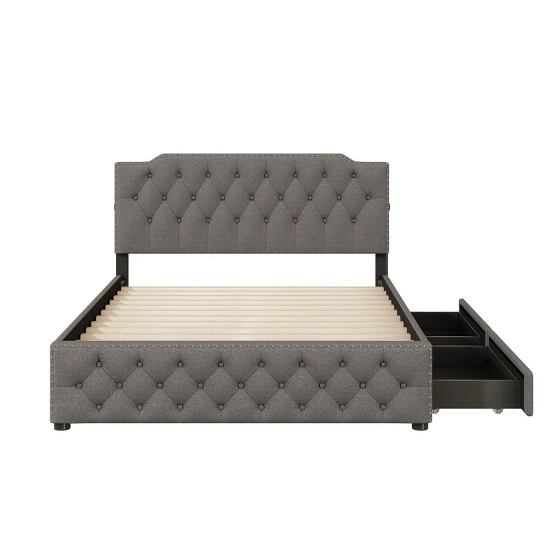 Upholstered Platform Bed With 2 Drawers And 2 Sets Of USB Ports On Each Side, Fabric by Unique Piece Furniture