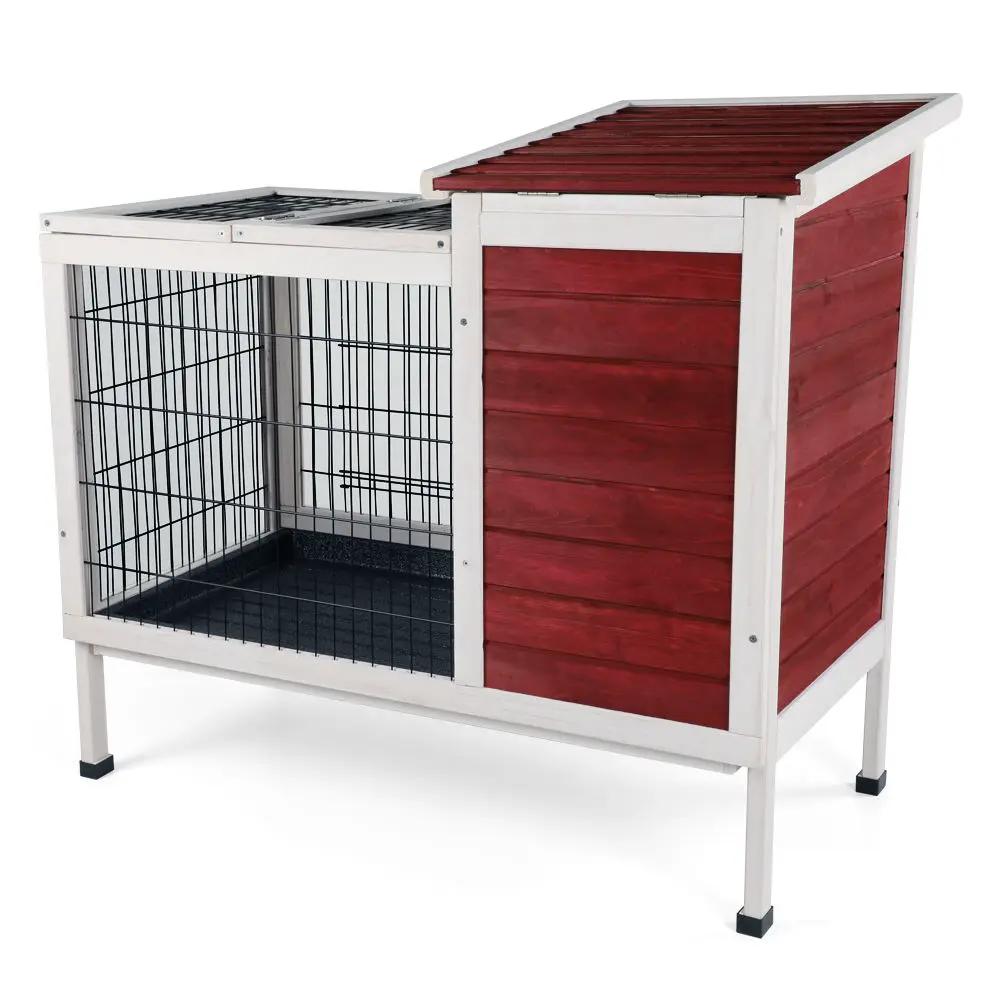 Two Tier Wooden Indoor / Outdoor Rabbit Cage For Small Animals With Runway And Leak-Proof Plastic Tray by HouseOfZazla