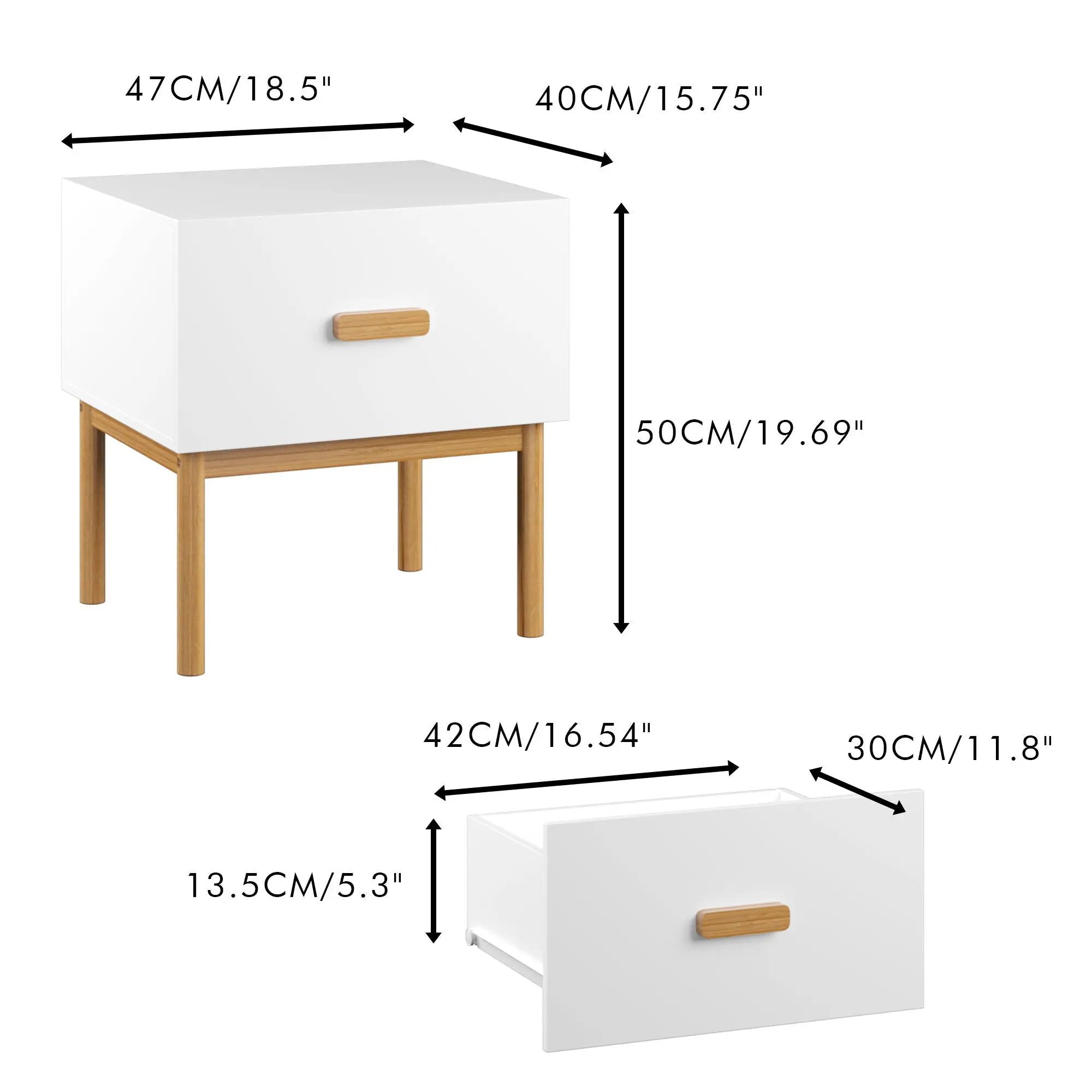 Nightstand With Drawer, Minimalist Bedside Table With Handle For Bedroom - White by Unique Piece Furniture