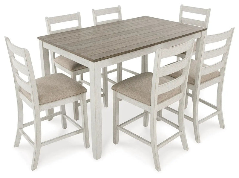 Skempton - Counter Height Dining Table and Bar Stools (Set of 7) - White / Light Brown by Unique Piece Furniture