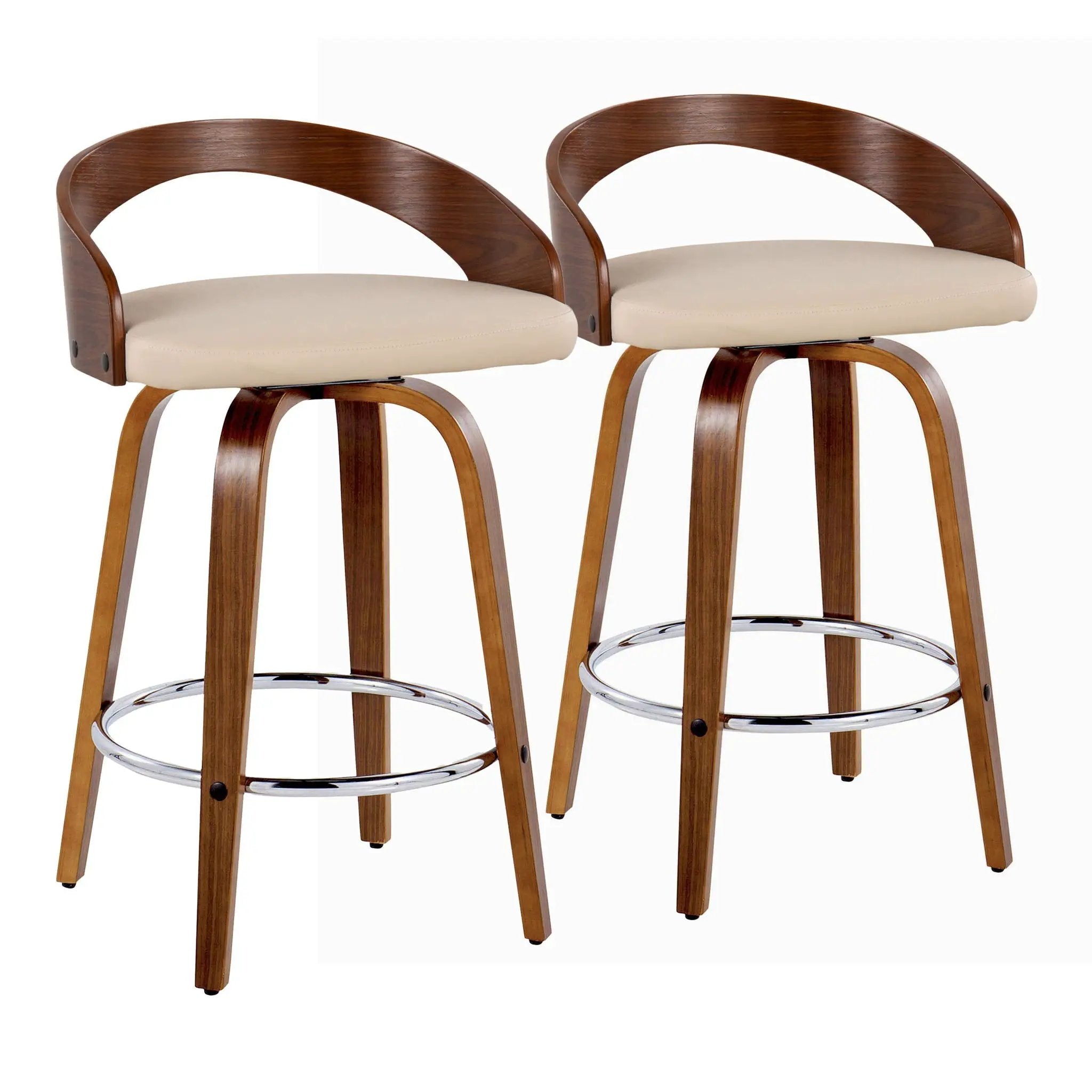 Grotto - Mid Century Modern Elegant Fixed Height Counter Stool With Swivel With Round Footrest (Set of 2) by HouseOfZazla