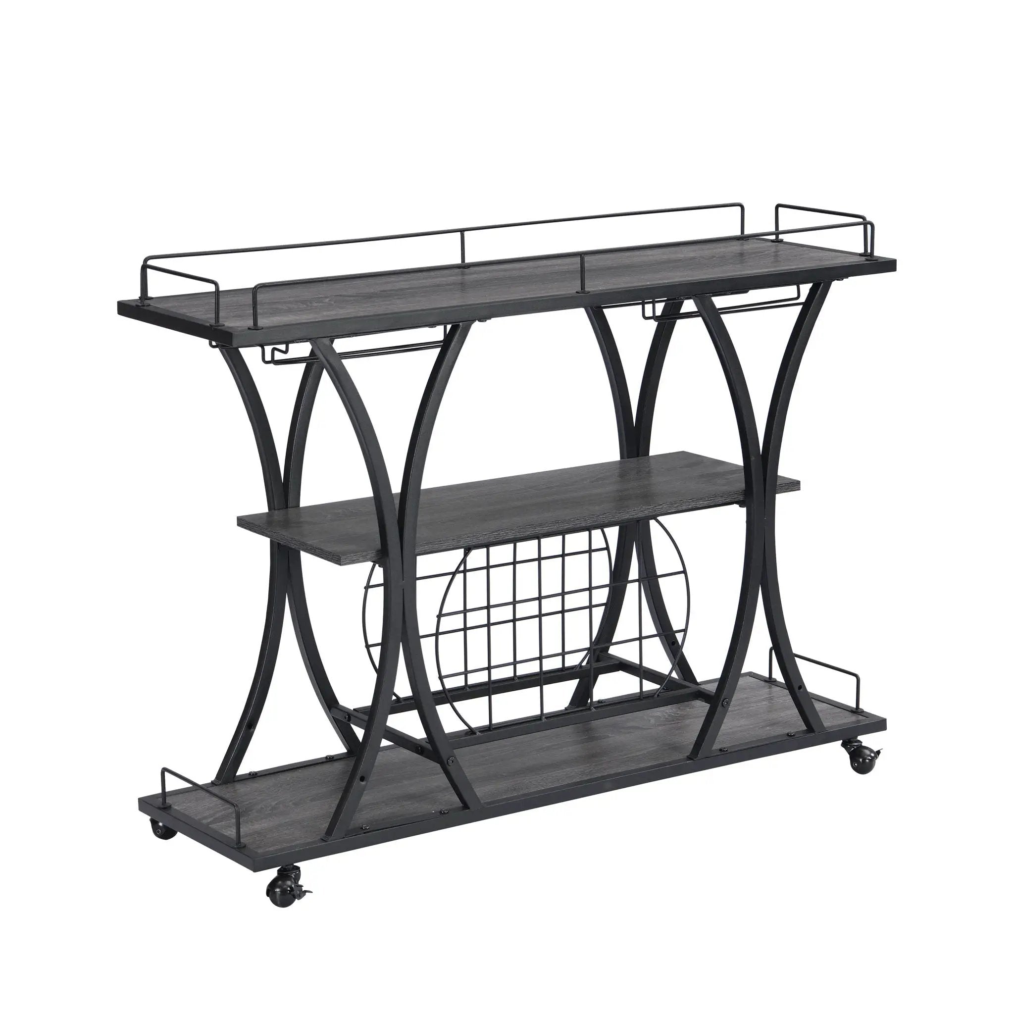 Industrial Bar Cart Kitchen Bar & Serving Cart For Home With Wheels 3 Tier Storage Shelves - Black / Gray by HouseOfZazla