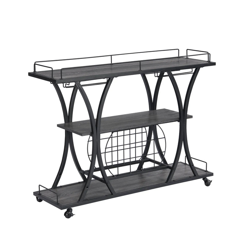 Industrial Bar Cart Kitchen Bar & Serving Cart For Home With Wheels 3 Tier Storage Shelves - Black / Gray by HouseOfZazla