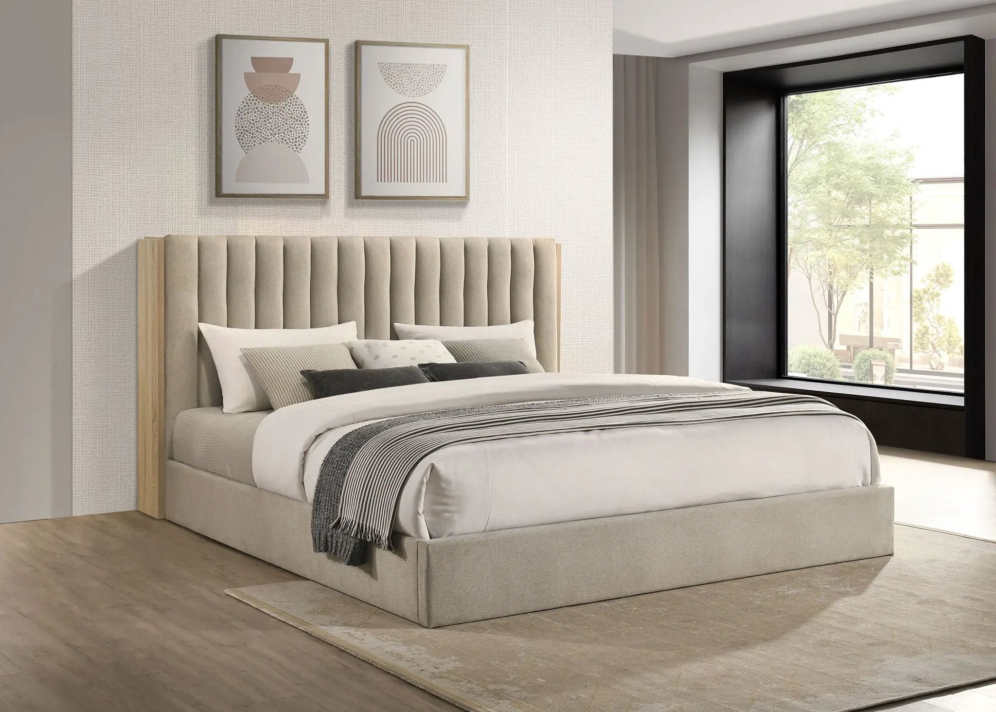 Arielle Eastern King Bookcase Panel Storage Bed Light Oak by Unique Piece Furniture