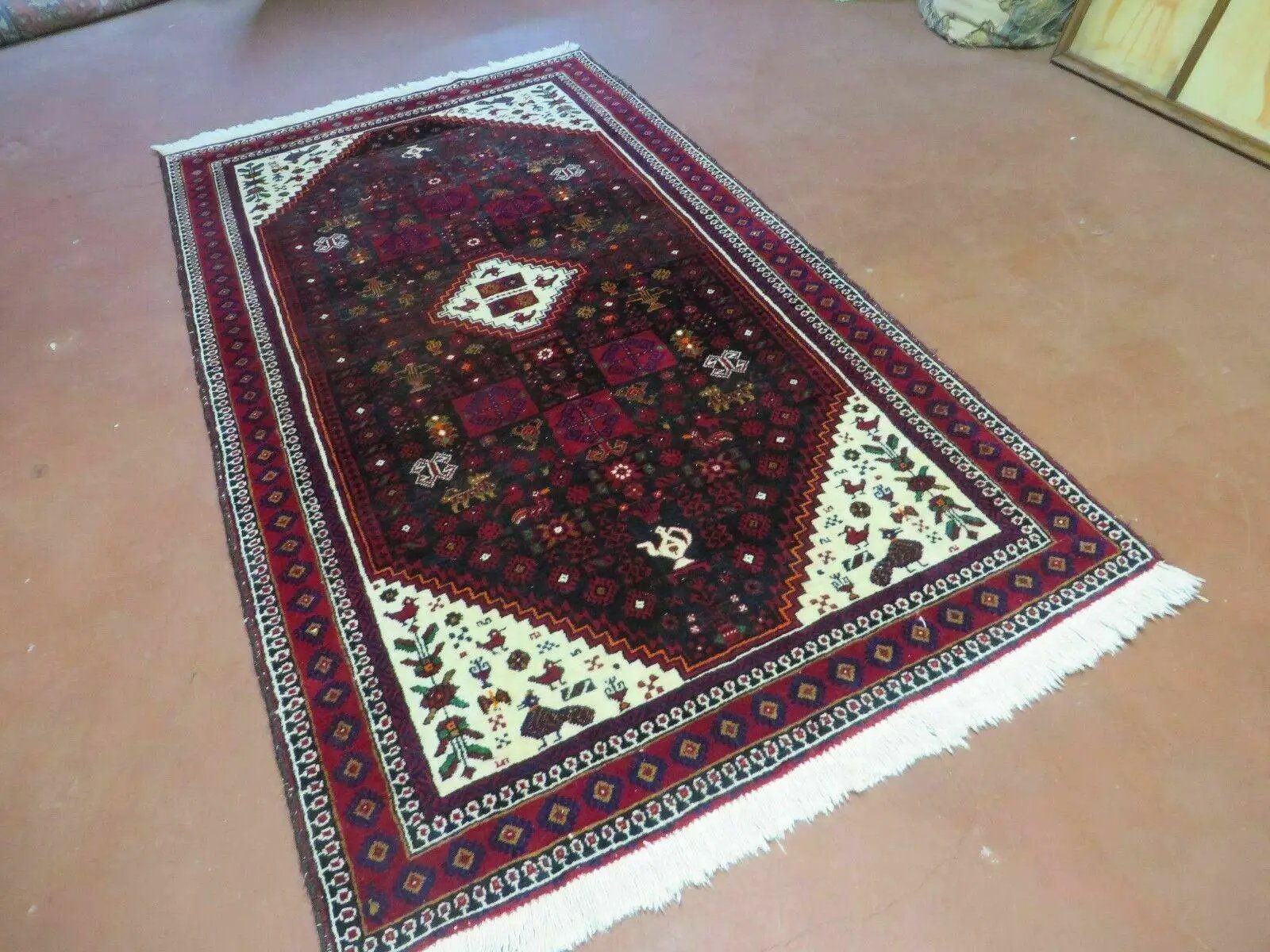 4' X 7' Vintage Handmade Indian Jaipur Rug Bird Carpet by Jewel Rugs