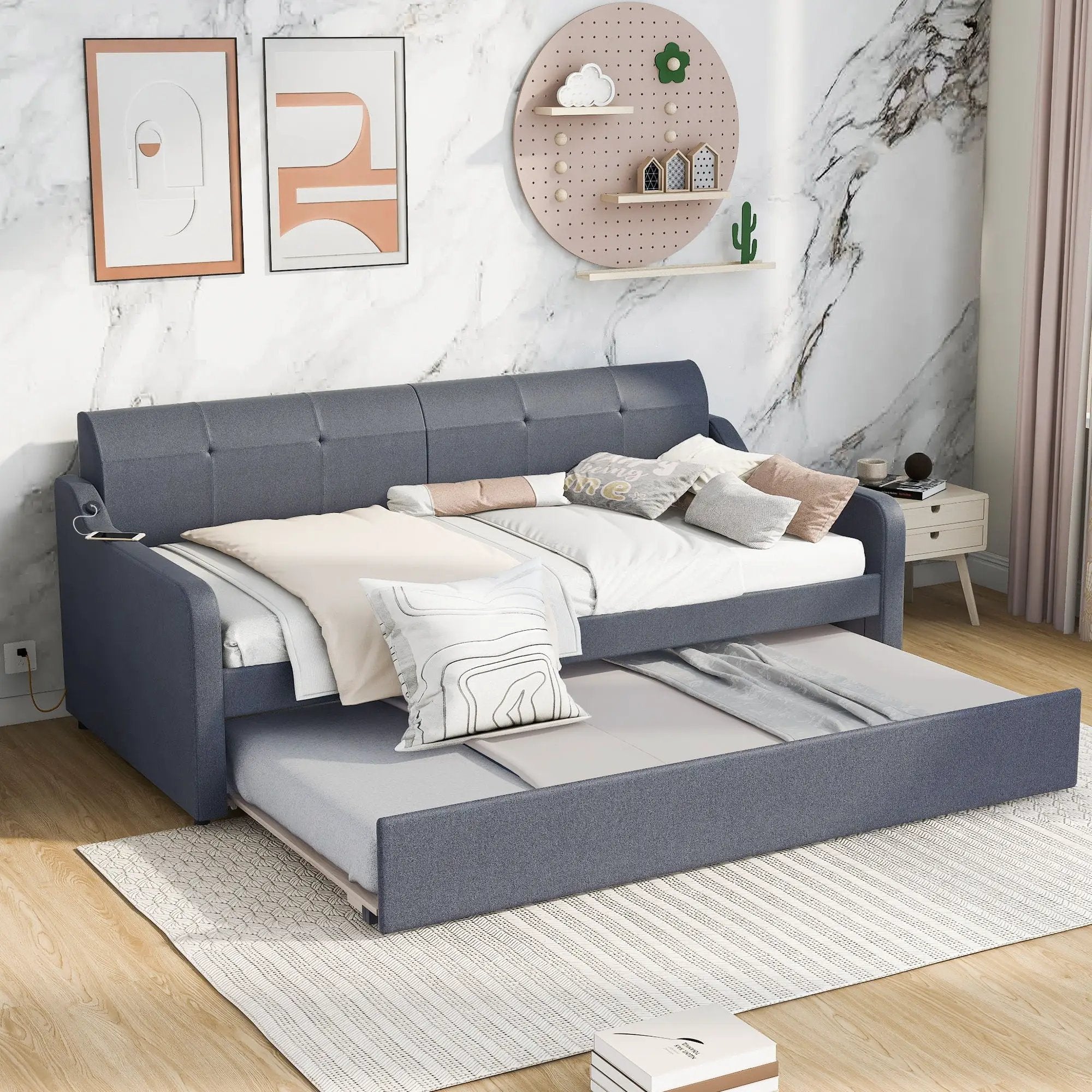 Upholstered Daybed With Trundle And USB Charging by Unique Piece Furniture
