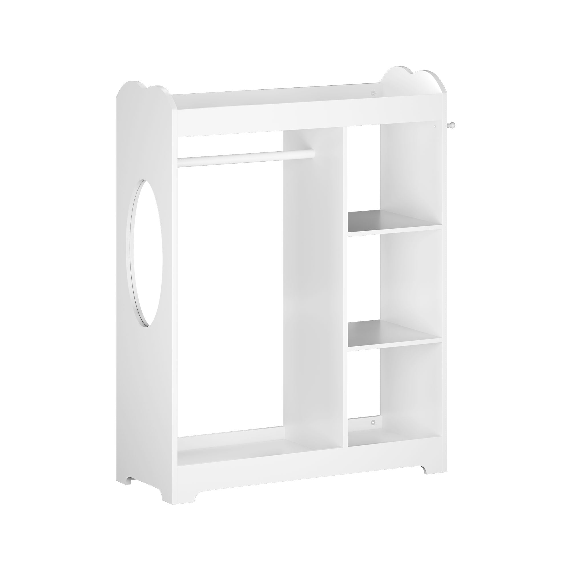 Dress Up Storage With Mirror And Hooks, Clothes Rack With Hanging Rod, 3 Side Hooks, Open Shelves, Top Shelf Organizer - White by Unique Piece Furniture