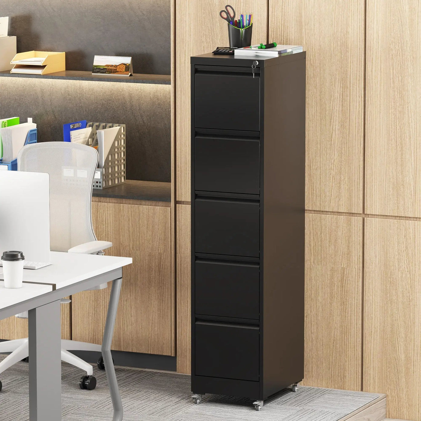 Drawer Metal Locking Vertical File Cabinet With Wheels Heavy Duty Lockable Storage by HouseOfZazla