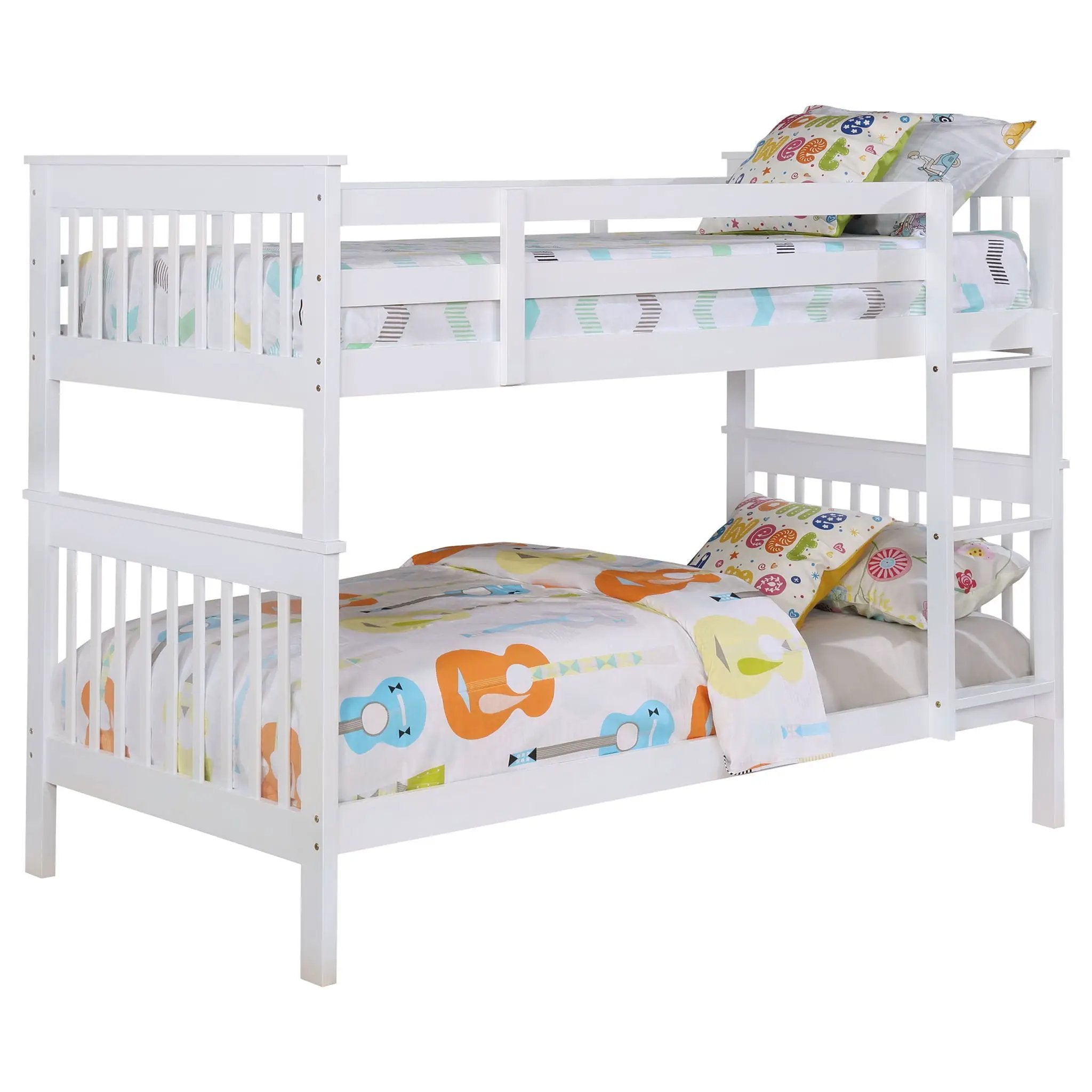Chapman Wood Twin Over Twin Bunk Bed with Mattress White by Unique Piece Furniture
