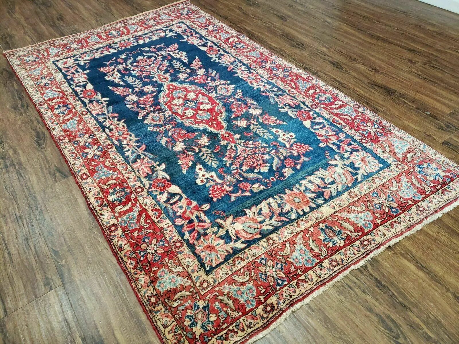 4' X 7' Vintage Handmade Turkish Wool Rug Flowers Birds Tree Of Life Blue Red by Jewel Rugs